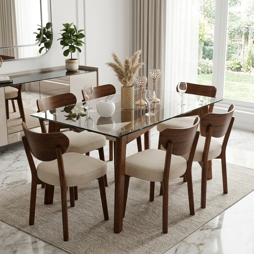 Juego De Comedor Moderno Mónaco De 6 Sillas Madera Y Vidrio