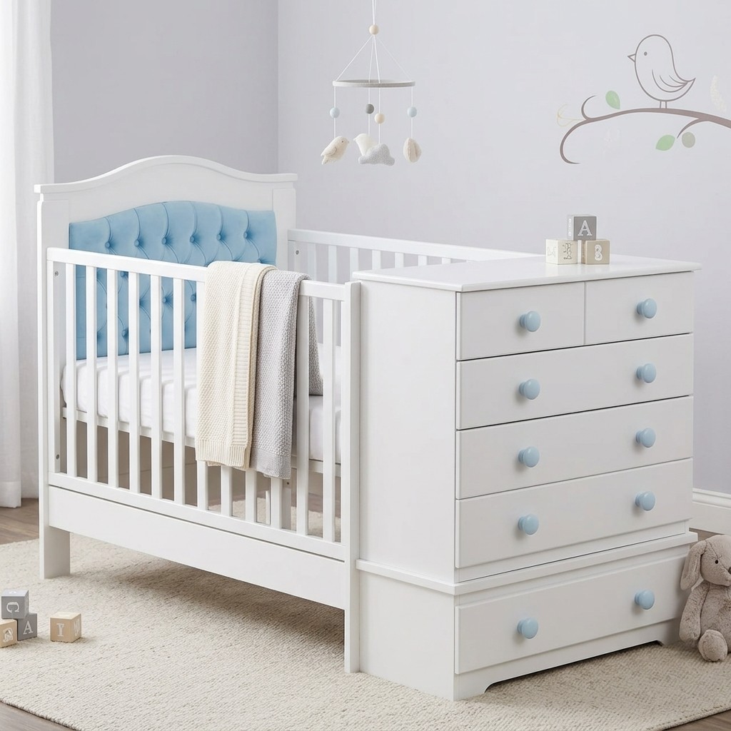 Cama Cuna Convertible Bastian Blanco y Azul