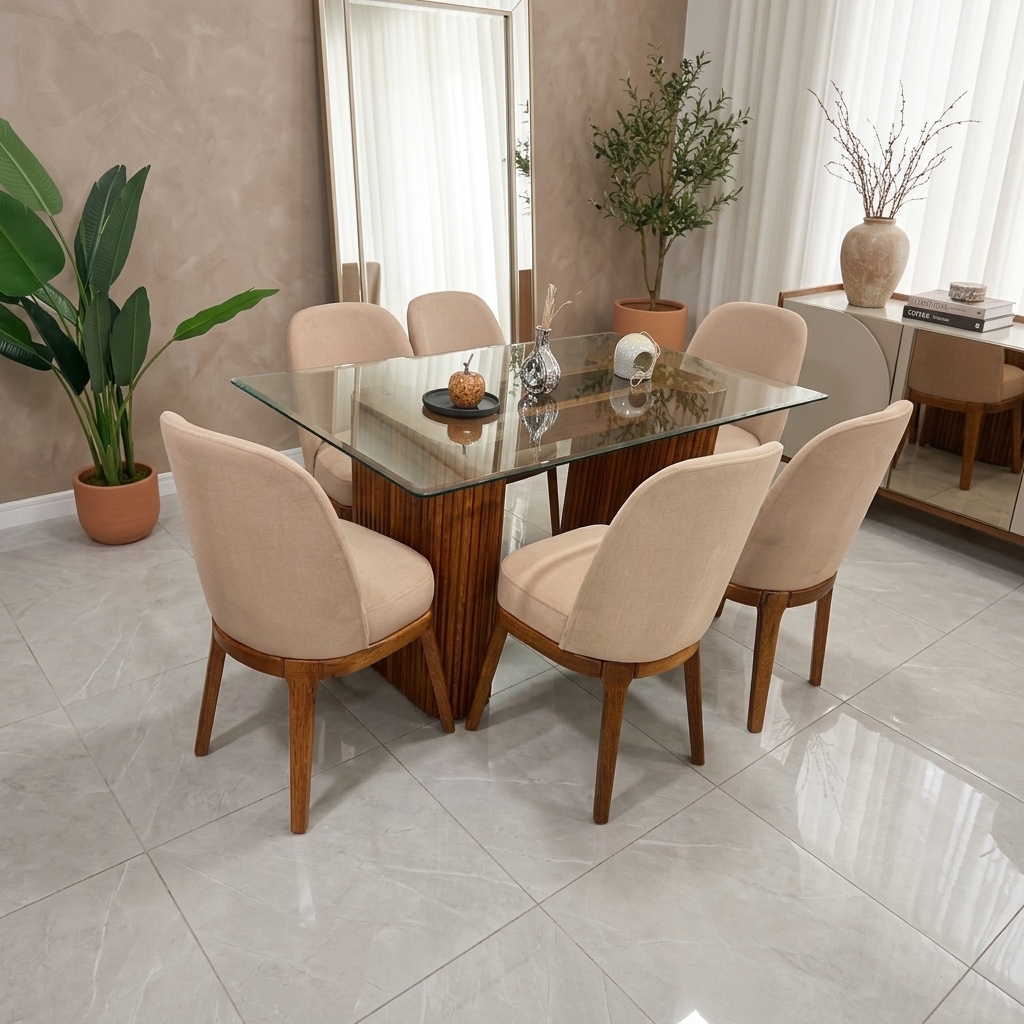 Juego de Comedor Siena 6 Sillas con Mesa de Vidrio