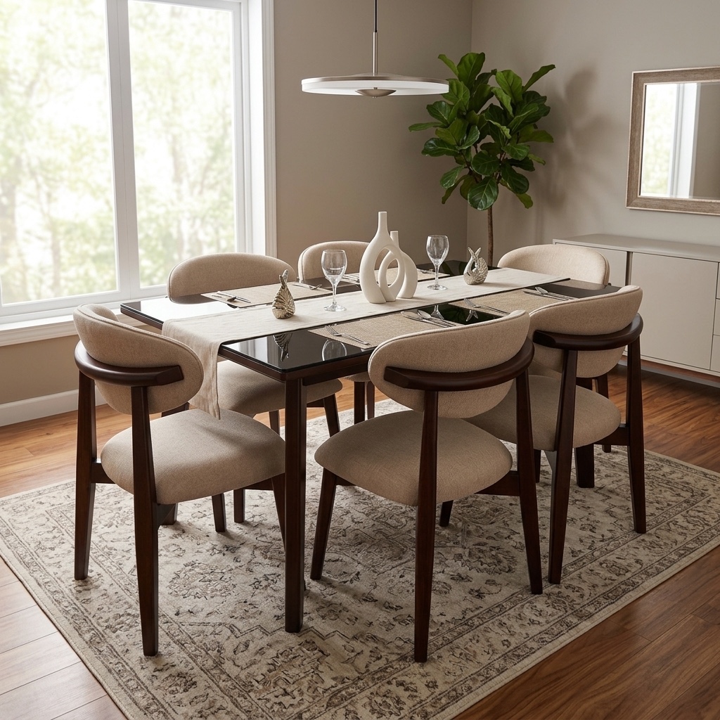 Juego de Comedor 6 Sillas Madera y Vidrio Elegance