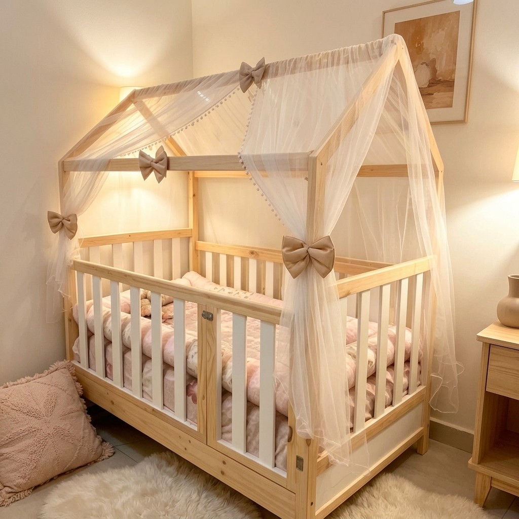 Cama Cuna Montessori Evolutiva Casita en Pino