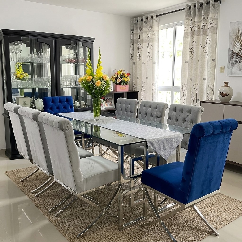 Juego De Comedor Moderno De 8 Sillas En Acero Inoxidable