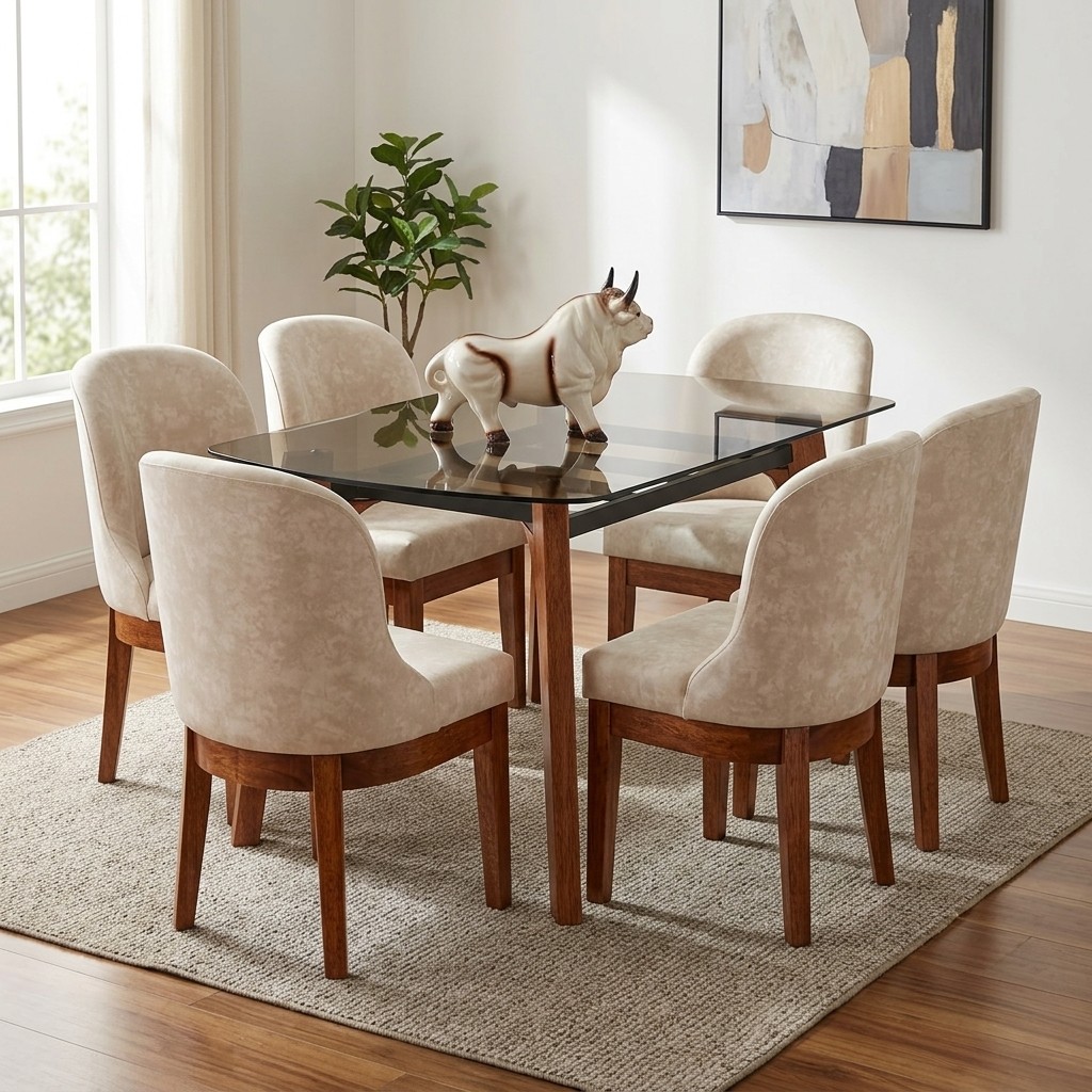 Juego De Comedor 6 Sillas Vintage Con Cuero Prana Y Mesa Patita De Araña