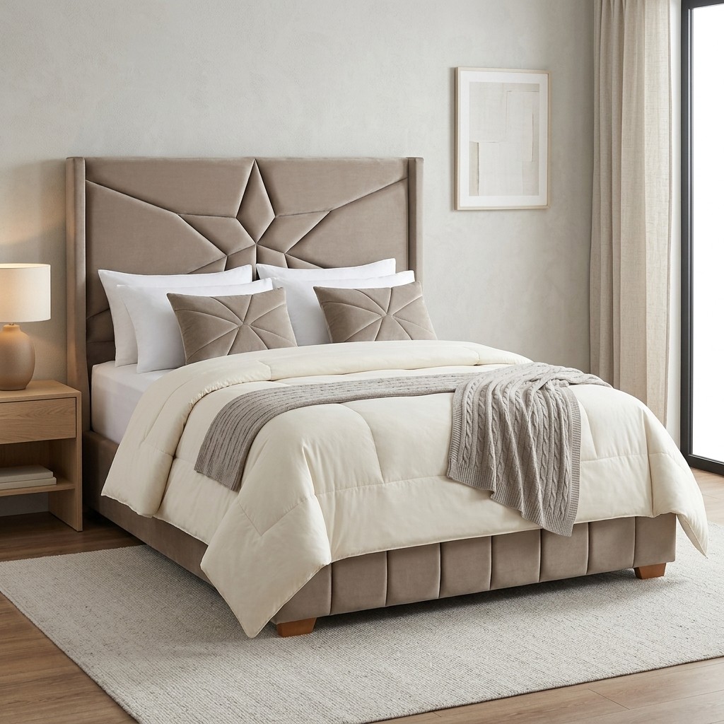 Cama Box Tarima Queen Modelo Estrella Tapizada