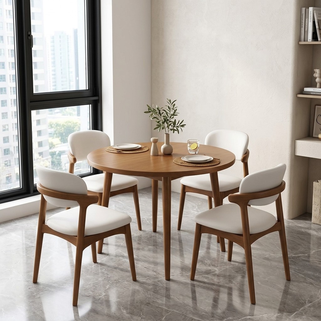Juego De Comedor Redondo 4 Sillas En Madera Tornillo