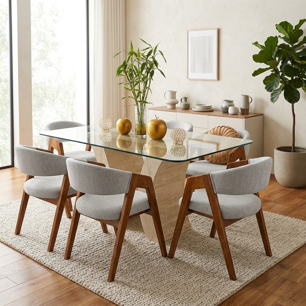 Juego De Comedor 6 Sillas Base Mármol