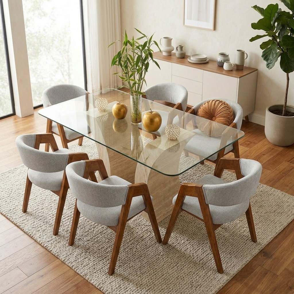 Juego De Comedor 6 Sillas Base Mármol