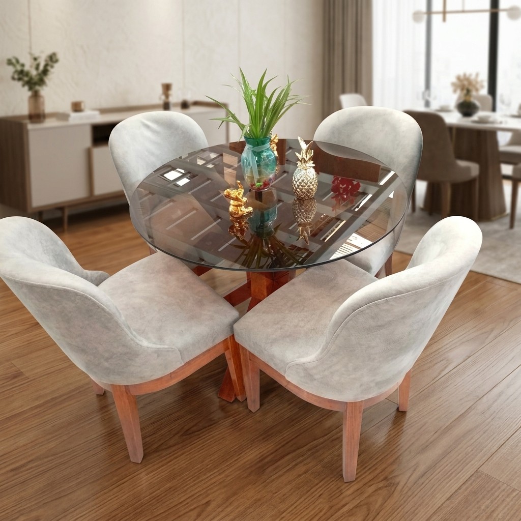Juego De Comedor Redondo Vintage 4 Sillas Madera Tornillo