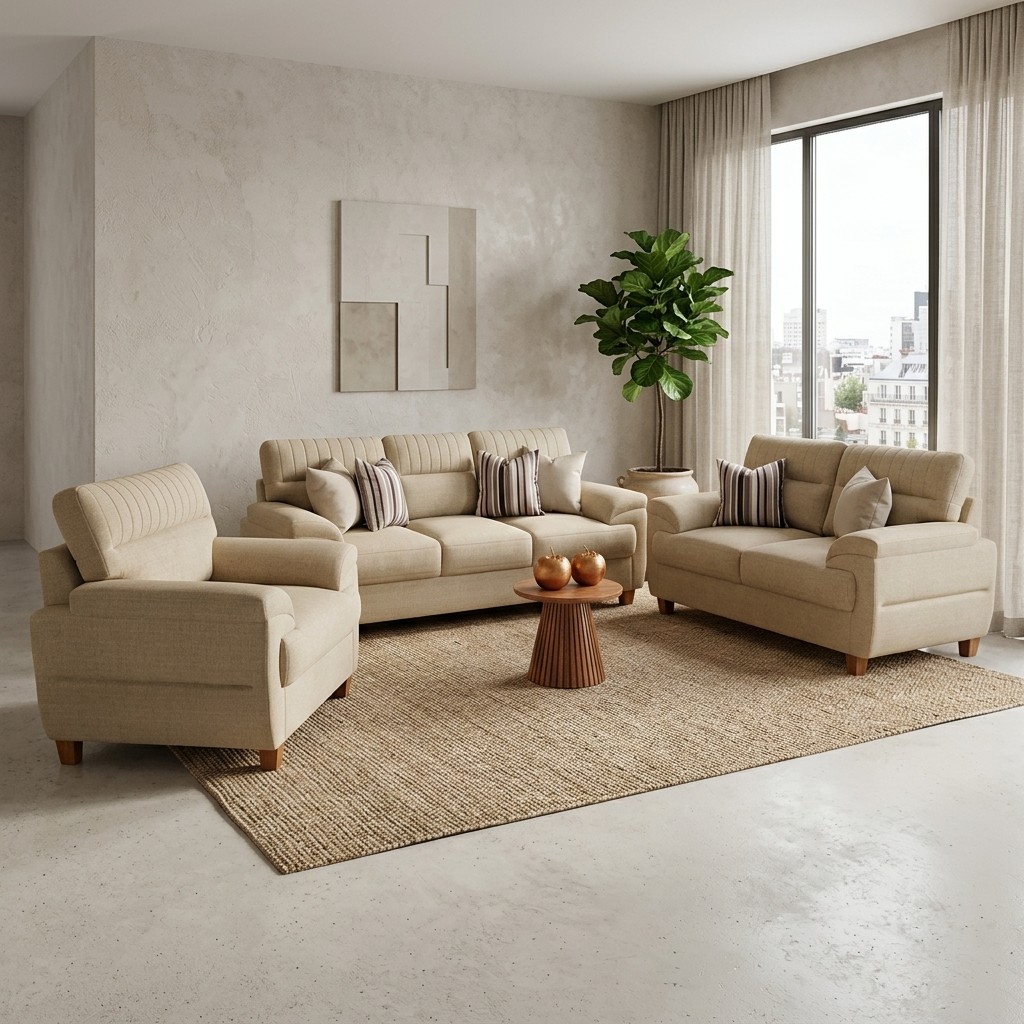 Juego de Sala 3-2-1 Confort Beige Tapizado
