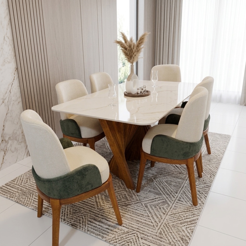 Juego de Comedor 6 Sillas con Tablero Piedra Sinterizada
