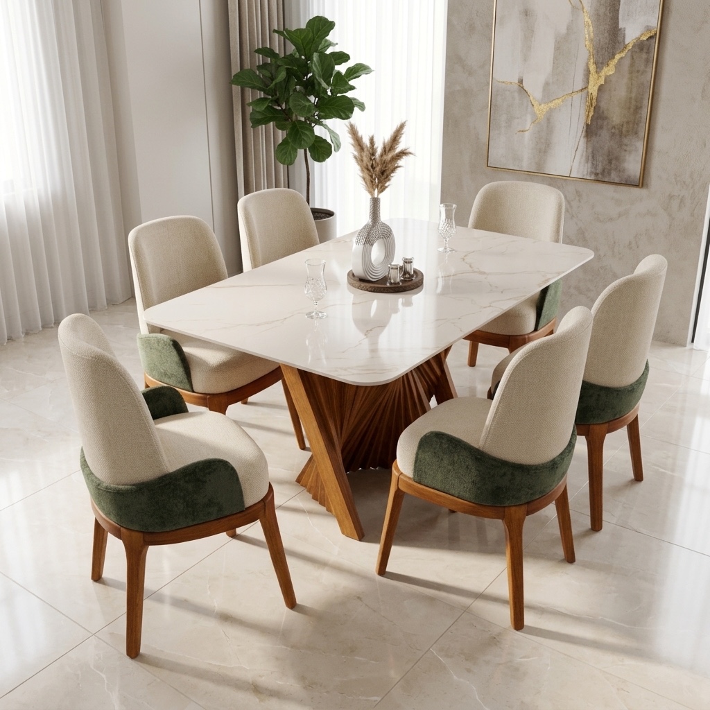 Juego de Comedor 6 Sillas con Tablero Piedra Sinterizada