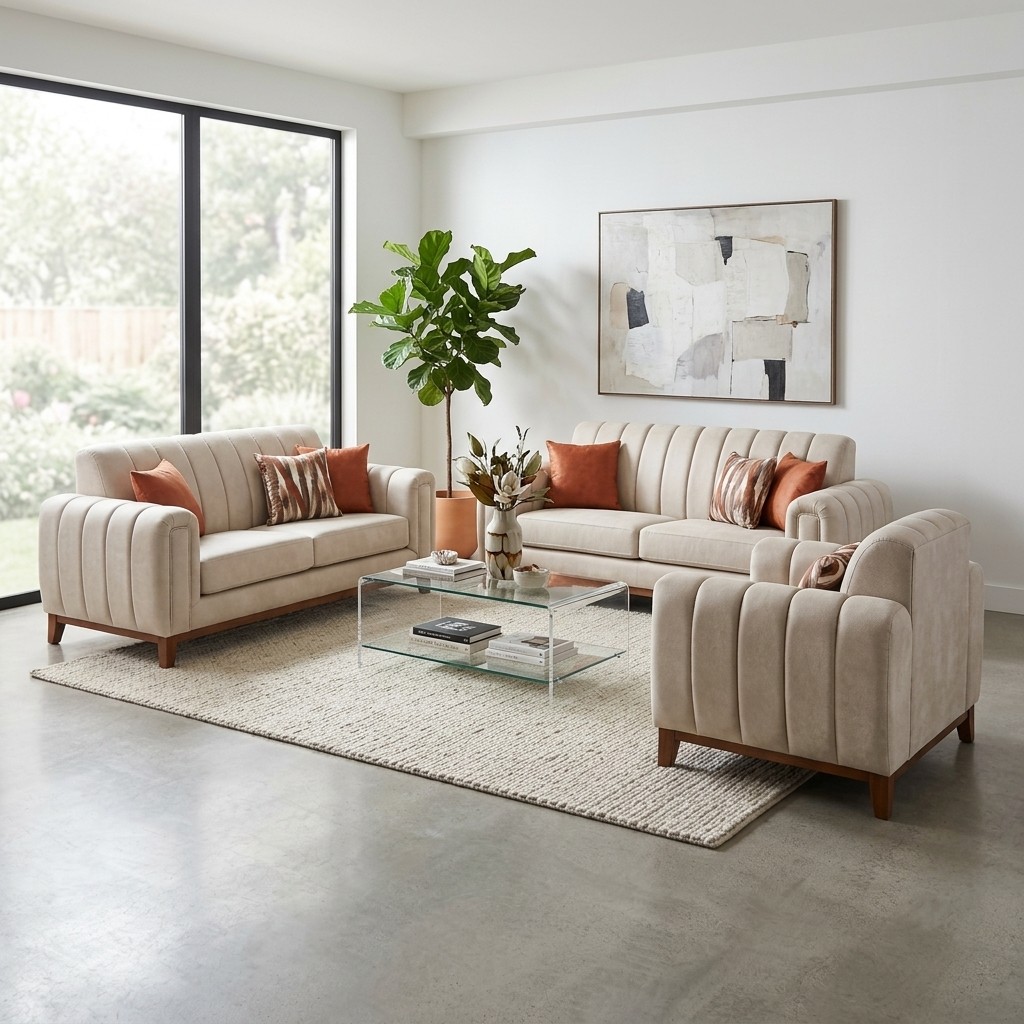 Juego de Sala Modelo Oreja 3-2-1 Beige Contemporáneo