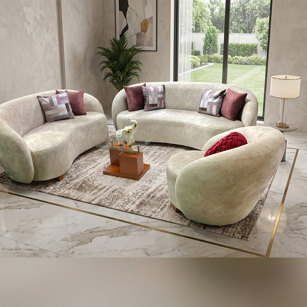 Juego de Sala Curvo Moderno Velvet 3-2-1 Beige