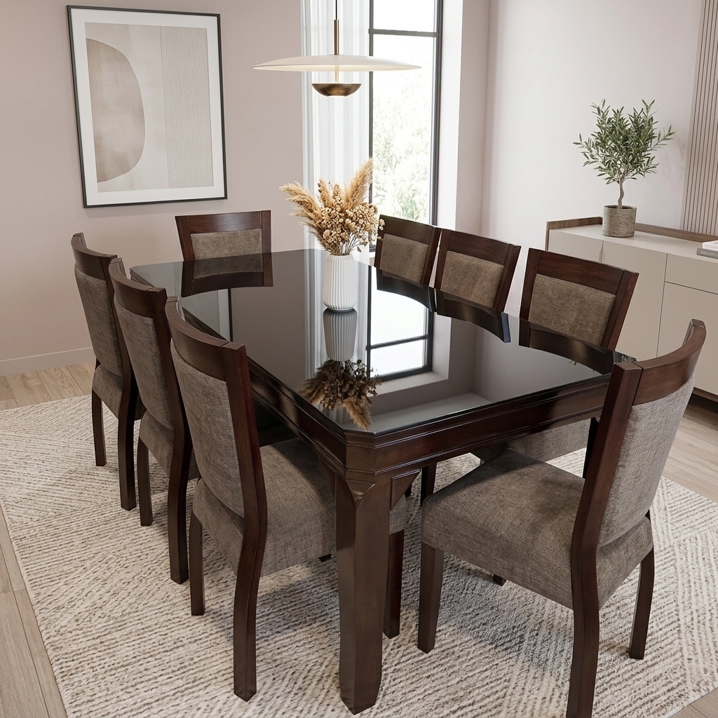 Juego de Comedor 8 Sillas Nogal con Vidrio Polarizado