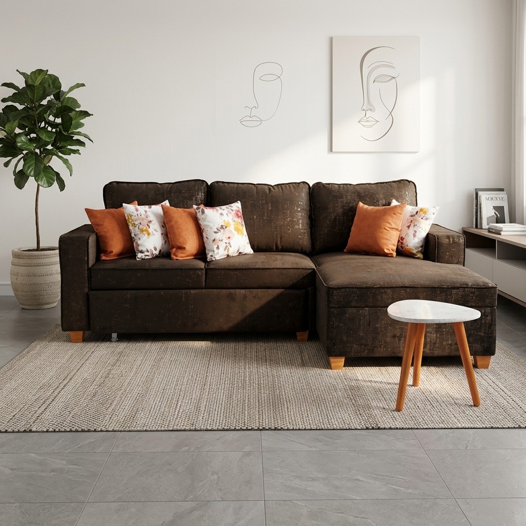 Sofá Cama Seccional Multifuncional Confort Marrón