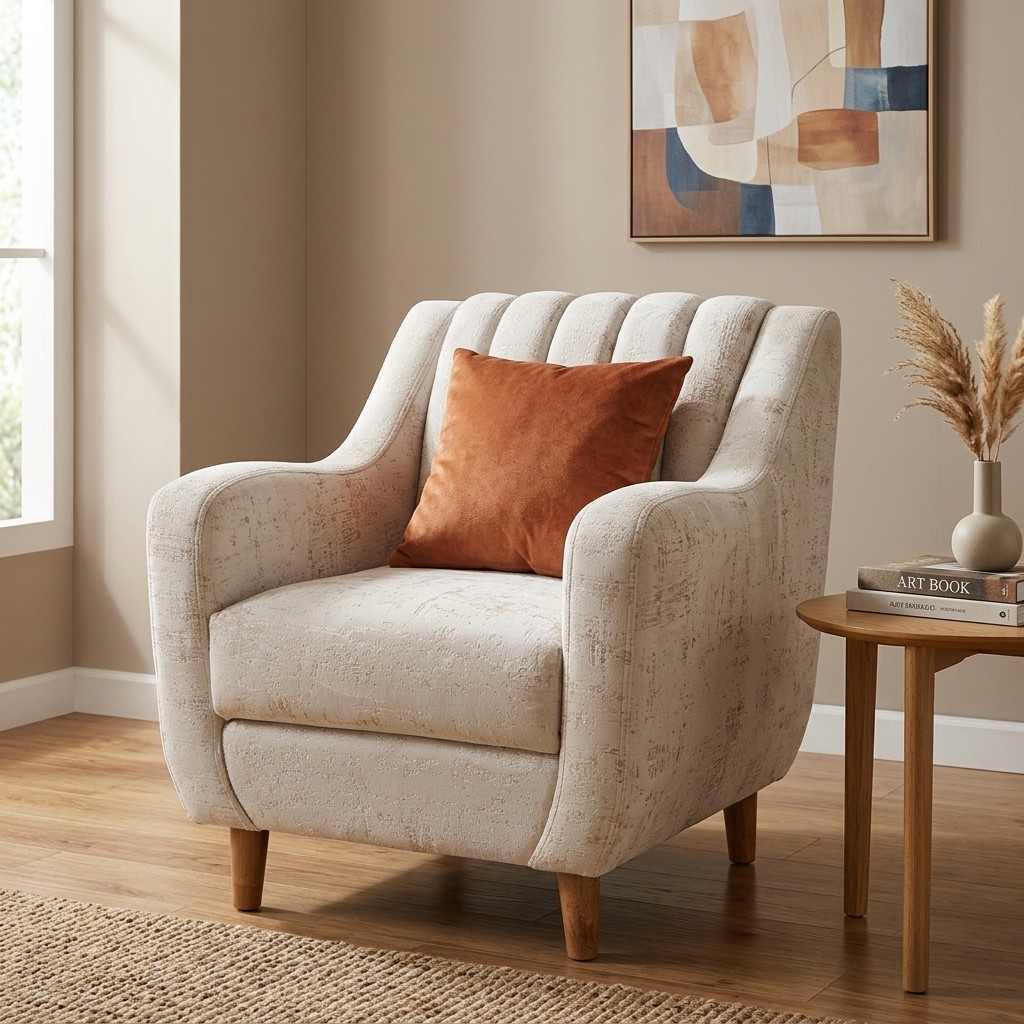 Sillón Butaca Contemporánea Beige con Respaldo Acanalado