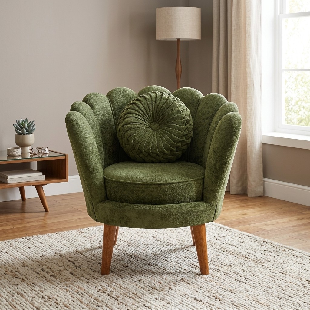 Butaca Vintage Estilo Concha Terciopelo Verde