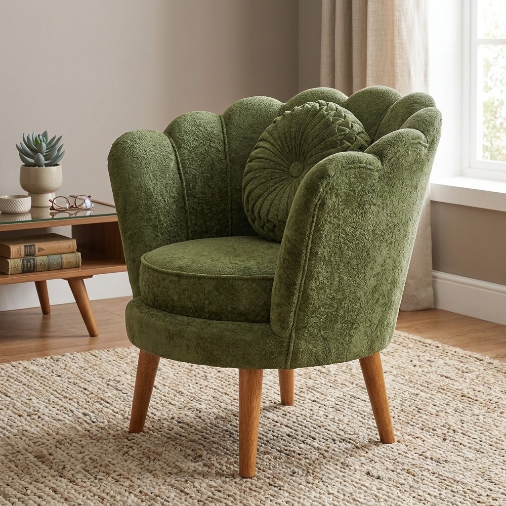 Butaca Vintage Estilo Concha Terciopelo Verde