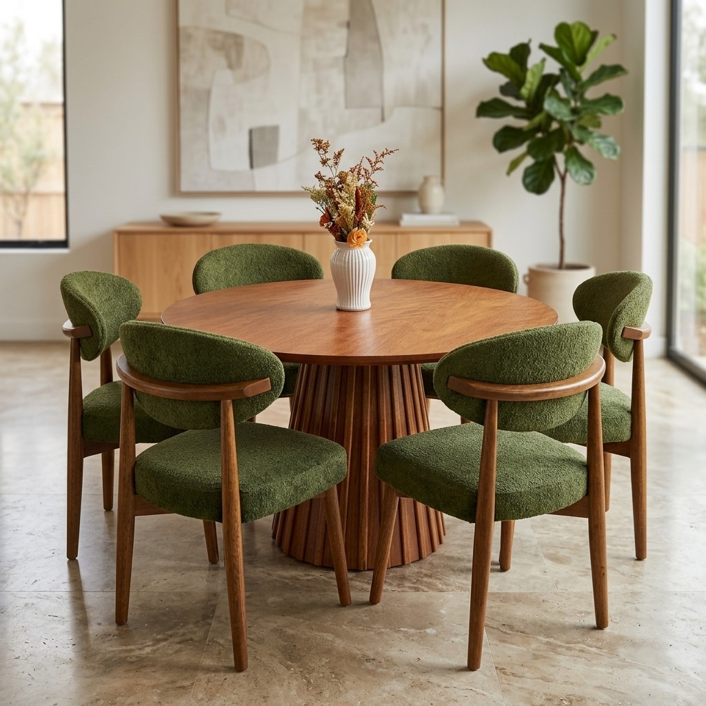 Juego De Comedor Circular Con 6 Sillas Verde Olivo