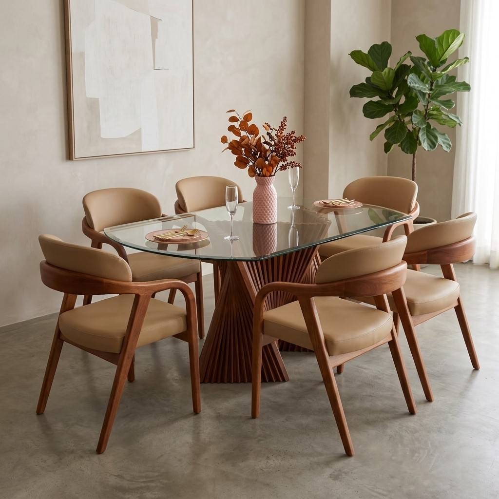 Juego de Comedor 6 Sillas Base Acordeón y Vidrio