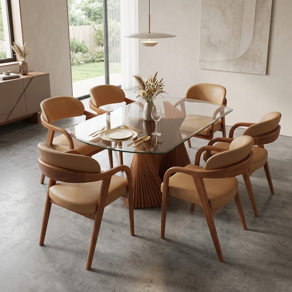 Juego de Comedor 6 Sillas Base Acordeón y Vidrio