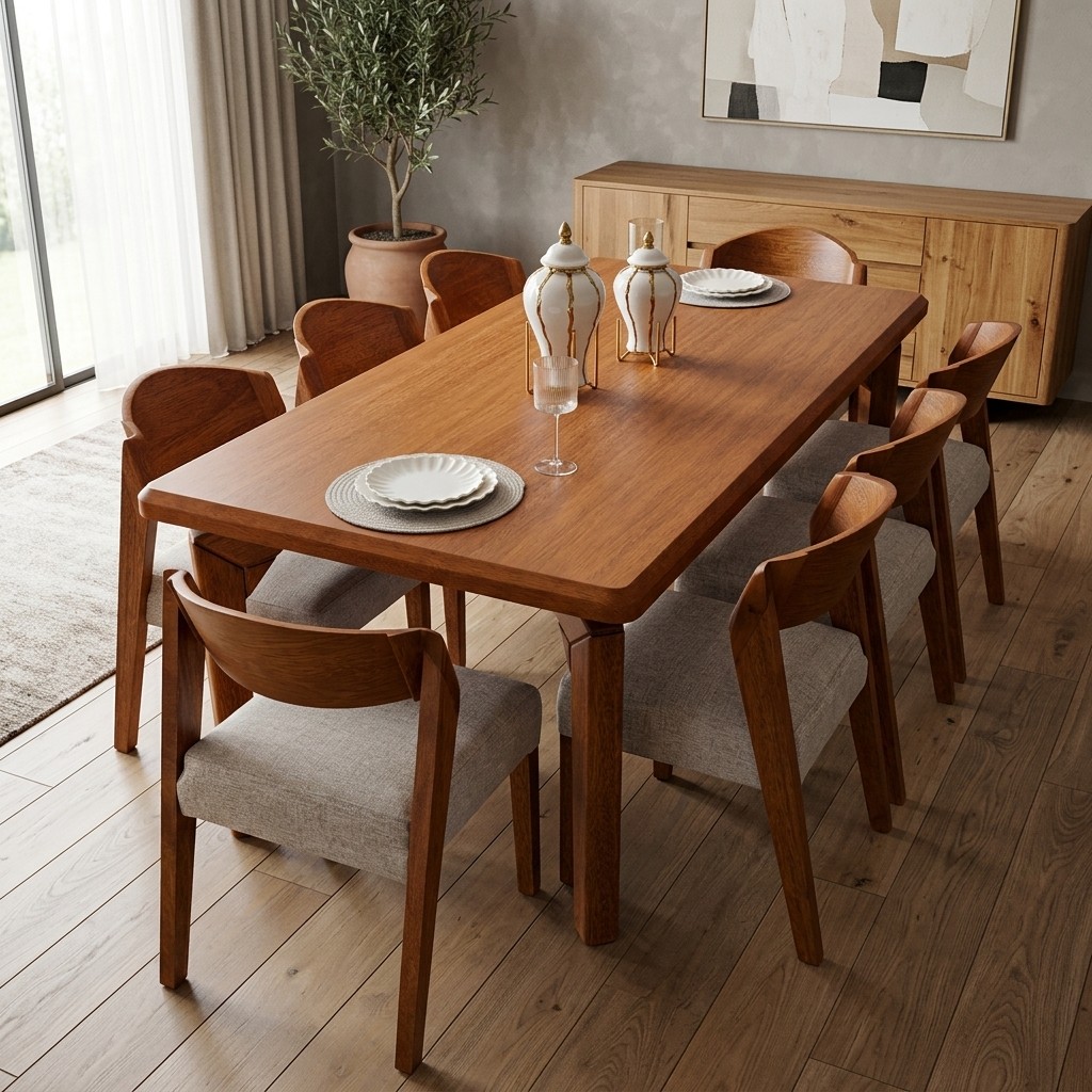 Juego de Comedor 8 Sillas en Madera Maciza Contemporáneo