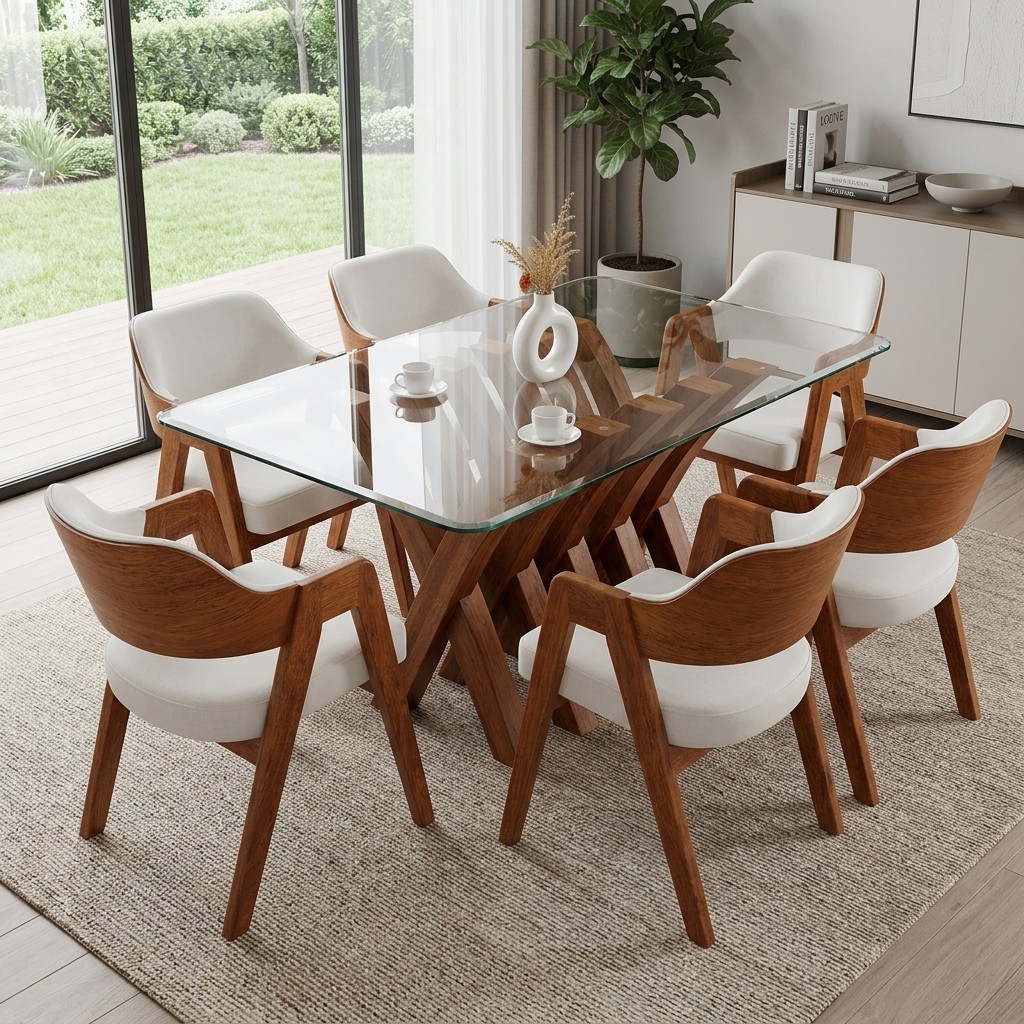 Juego de Comedor Base W con 6 Sillas Modernas
