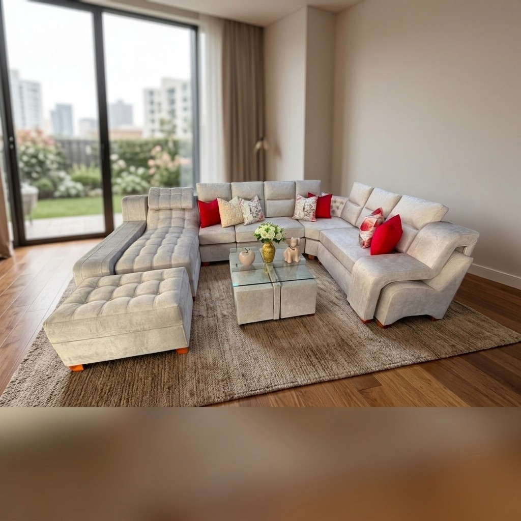 Juego de Sala Seccional en L con Chaise Camita Beige