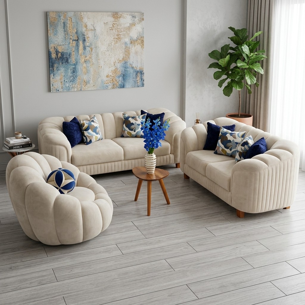 Juego de Sala 3-2-1 Estilo Nube Soft Velvet Crema