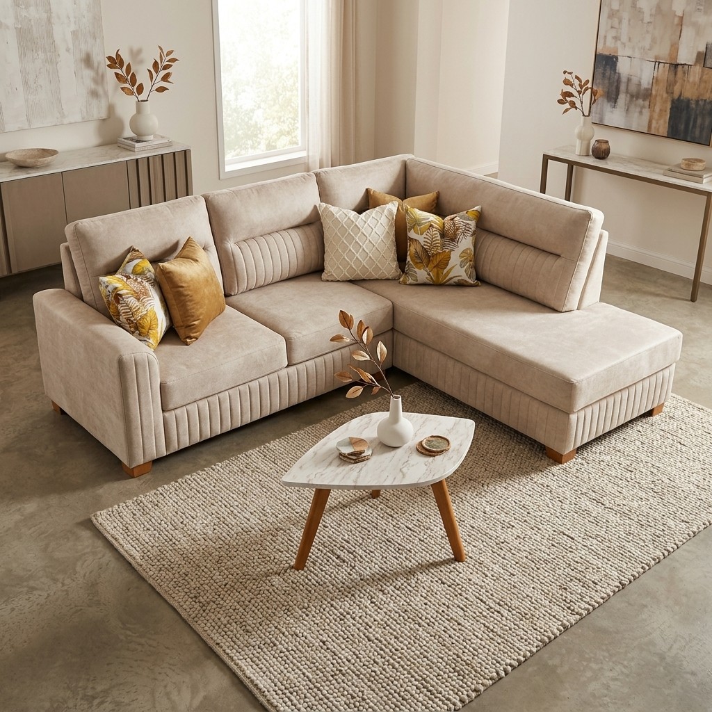 Sofá Seccional Moderno Beige con Chaise Lounge