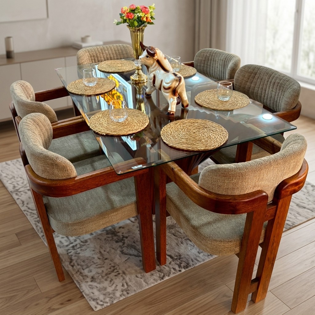 Juego de Comedor Acordeón de 6 Sillas con Vidrio