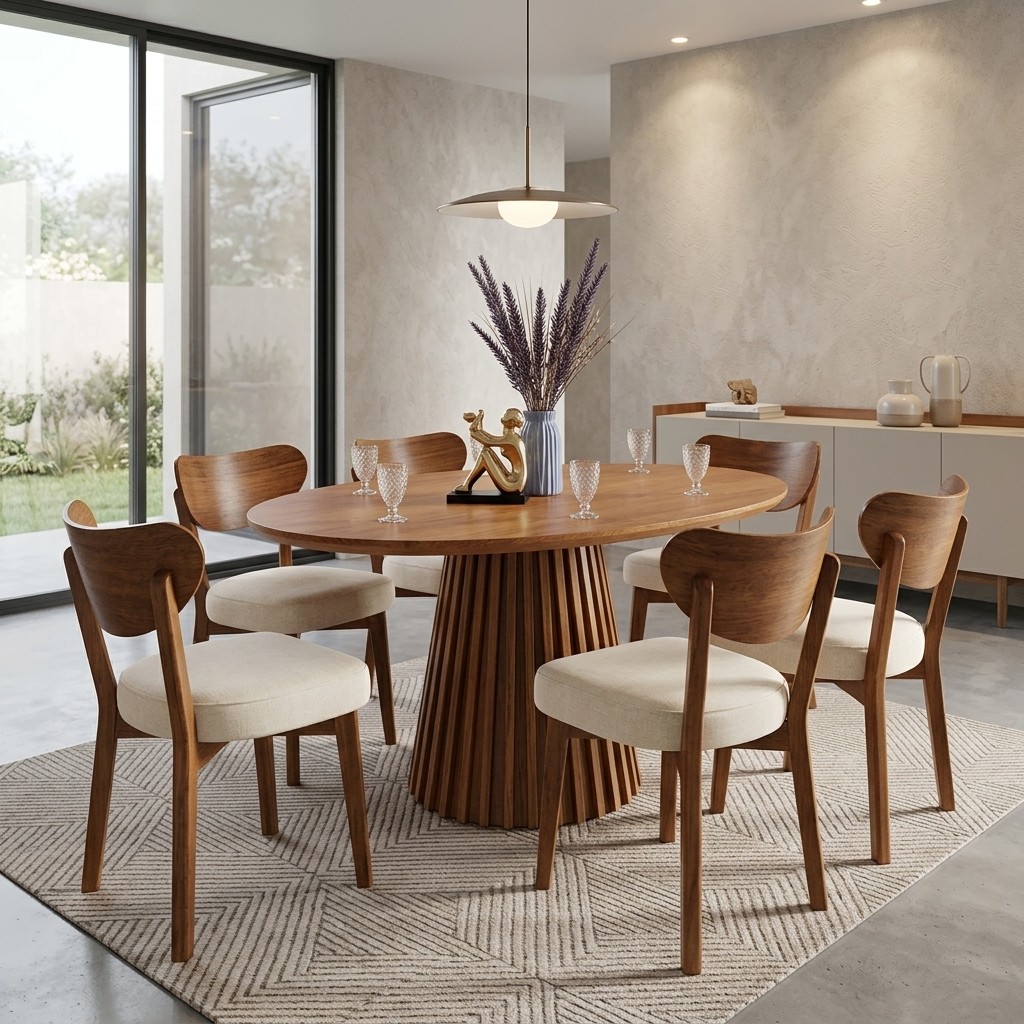 Juego de Comedor Redondo Tijera 6 Sillas Madera