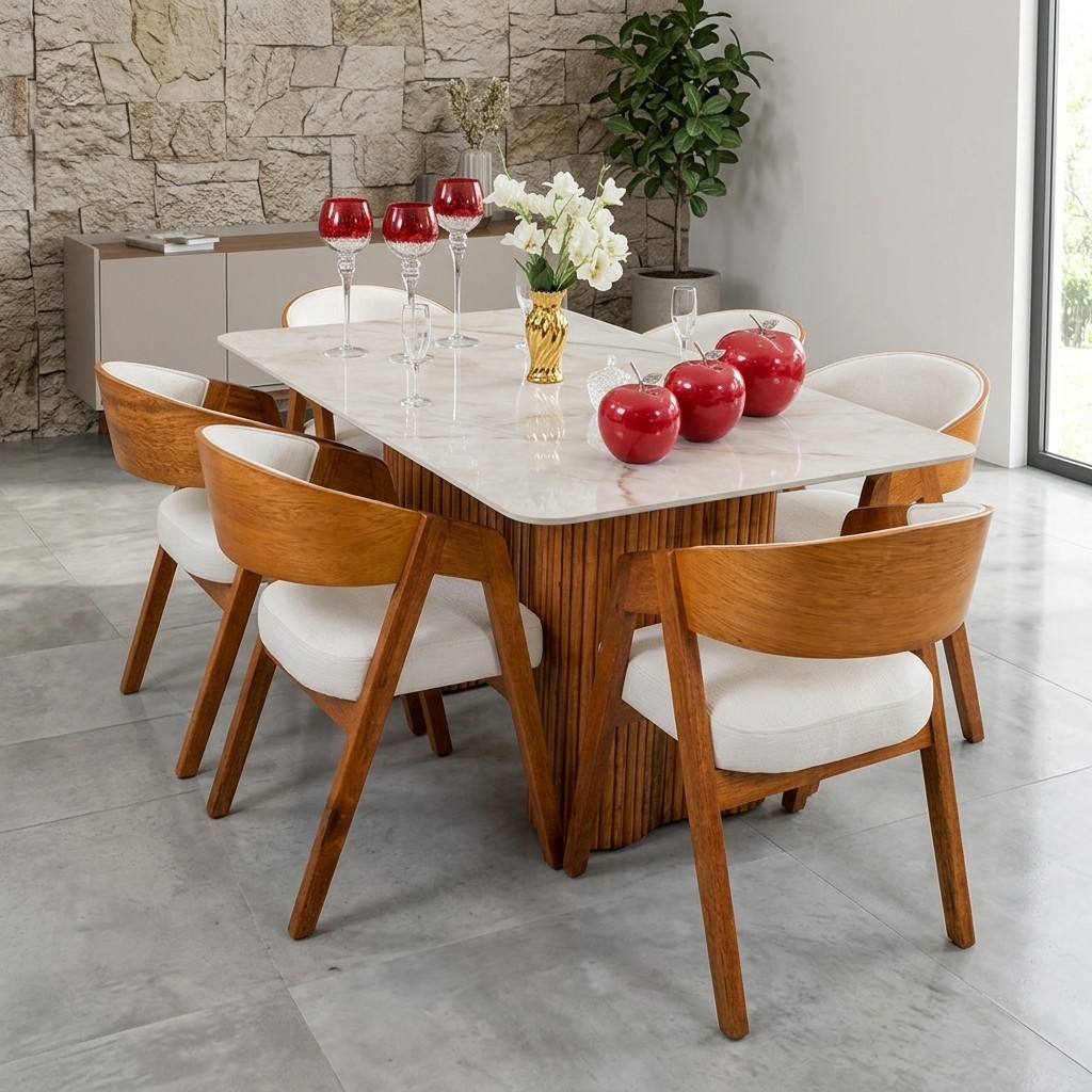 Juego De Comedor 6 Sillas Tablero En Pierdra Sinterizada Modelo A