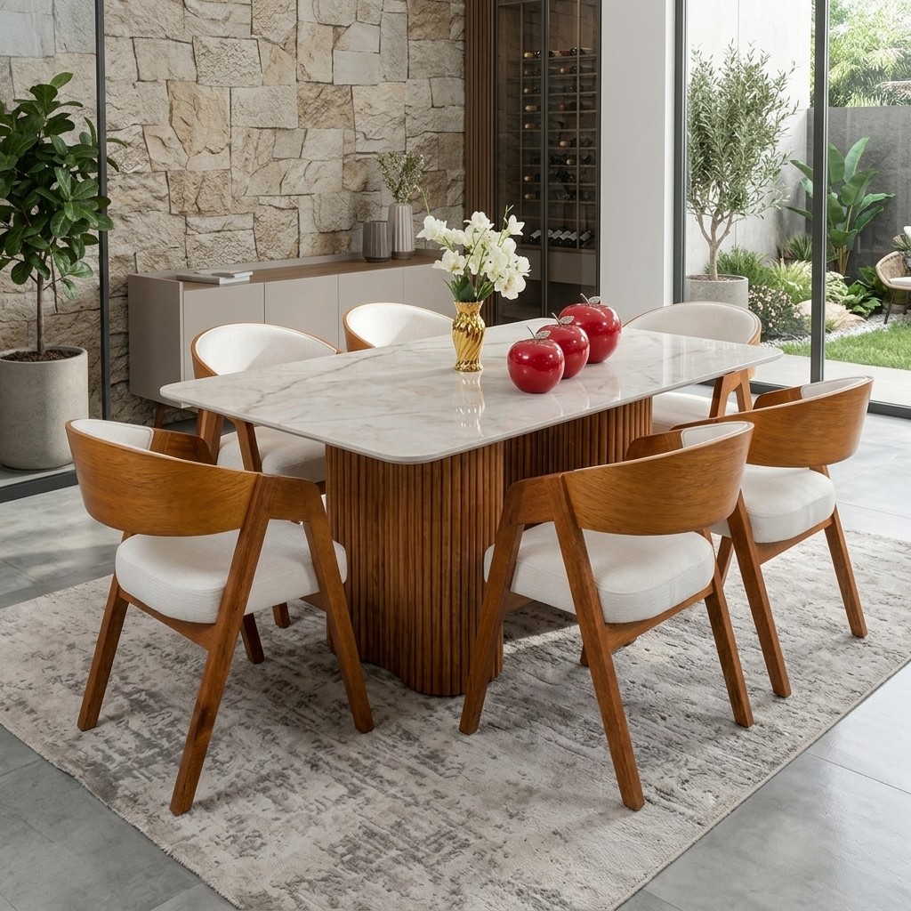 Juego De Comedor 6 Sillas Tablero En Pierdra Sinterizada Modelo A