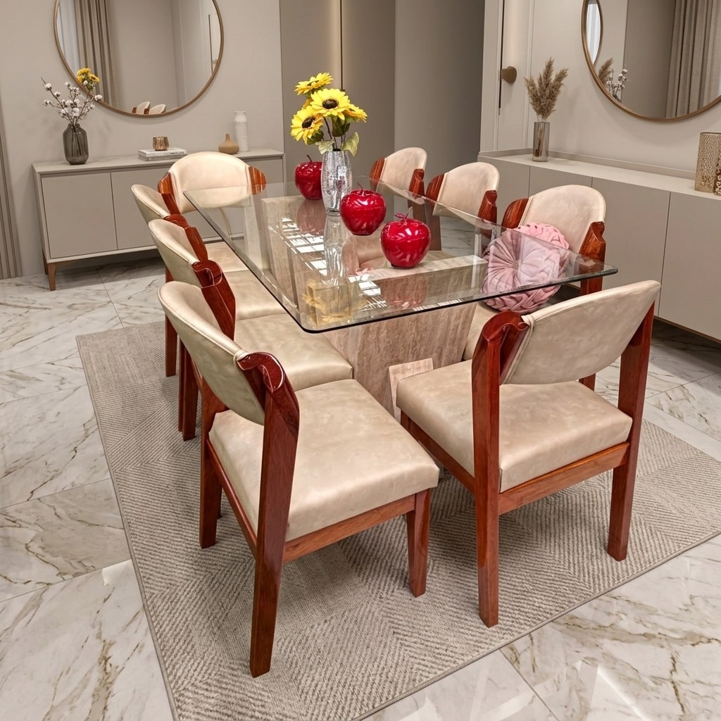 Comedor Torre 8 Sillas Palmeras Mármol Y Tornillo