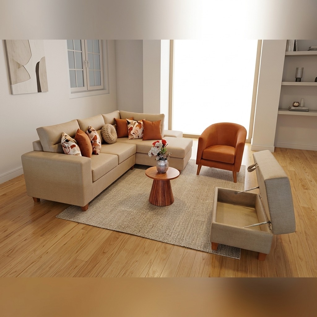 Juego De Sala Seccional En L Con Butaca Camucha