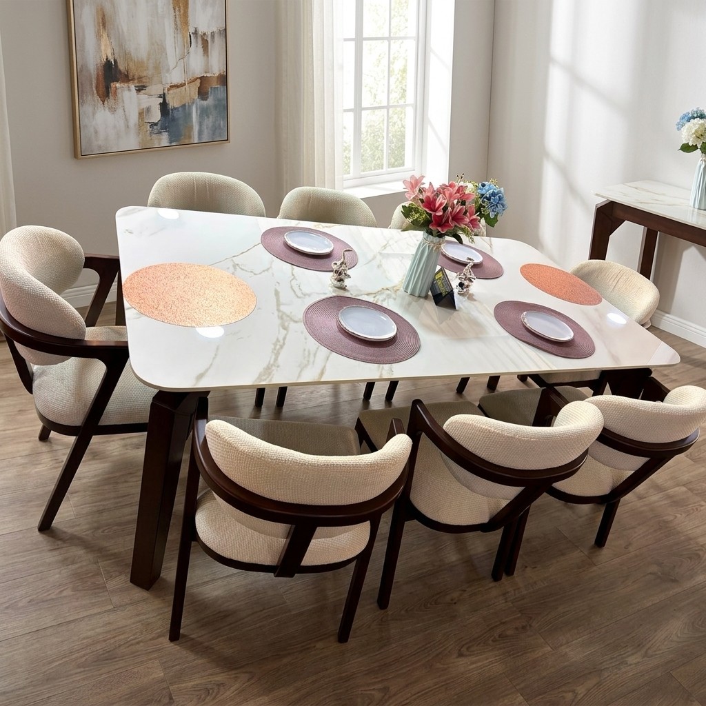 Juego de Comedor 8 Sillas Nogal y Piedra Sinterizada