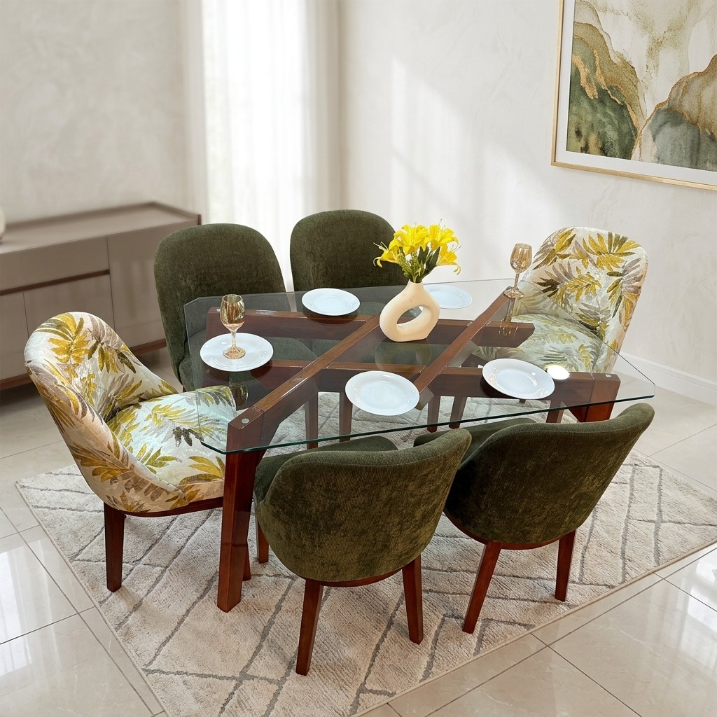 Juego de Comedor 6 Sillas Base Michi con Vidrio