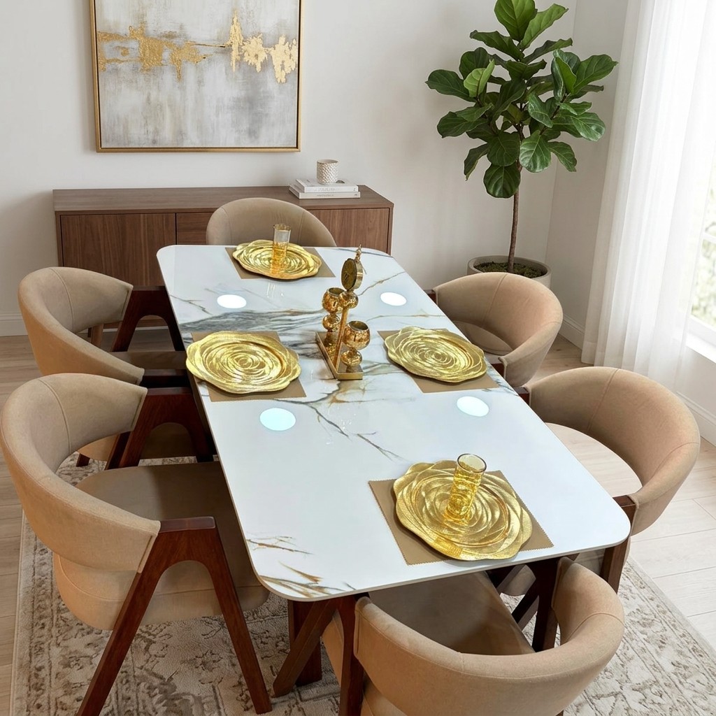 Juego de Comedor 6 Sillas en Piedra Sinterizada