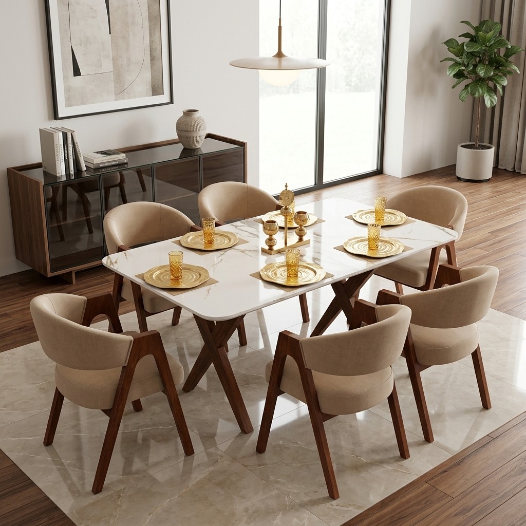 Juego de Comedor 6 Sillas en Piedra Sinterizada