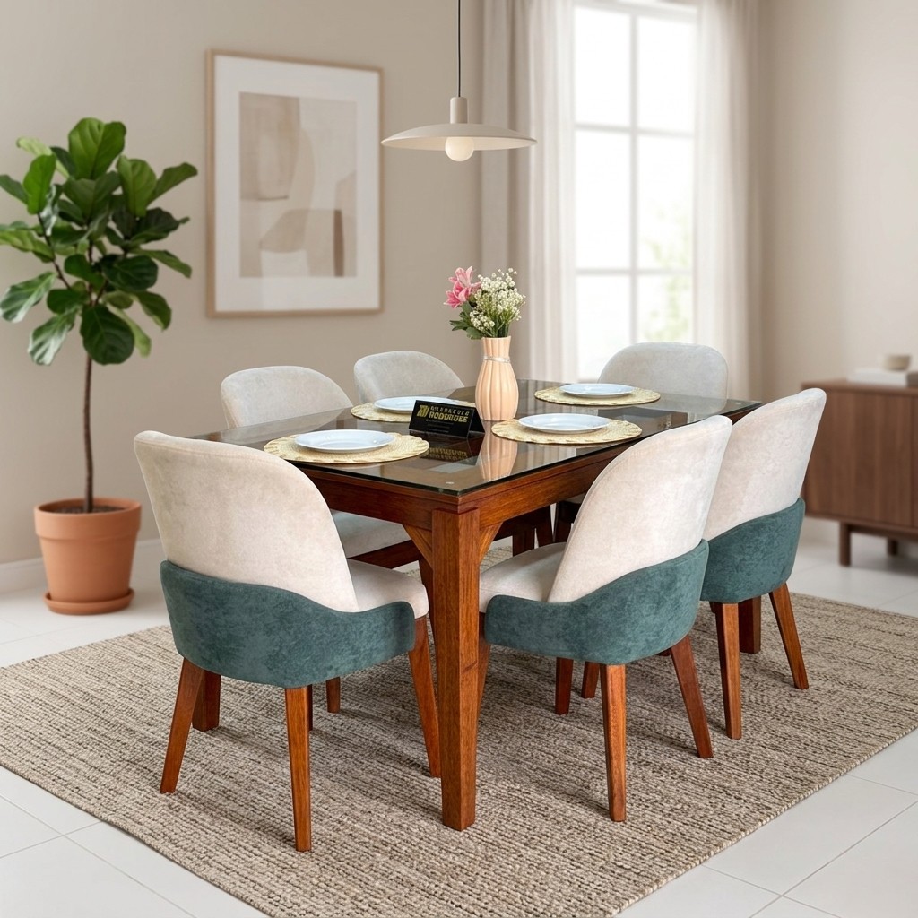 Juego de Comedor 6 Sillas Madera y Vidrio Elegance