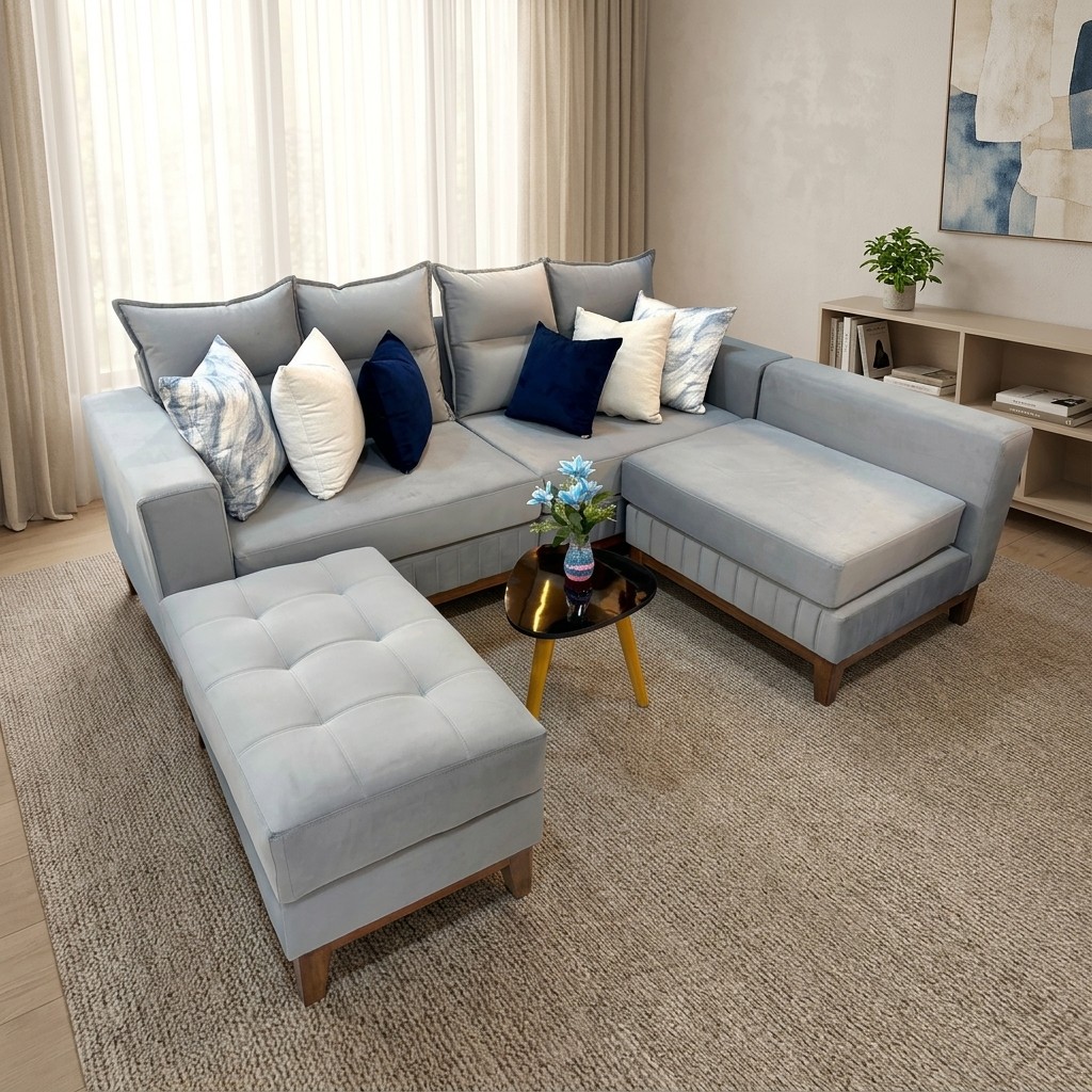 Juego de Sala Seccional Moderno con Chaise y Otomán