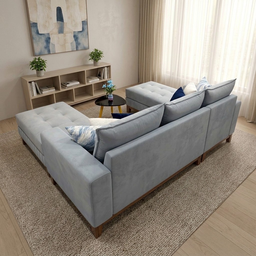 Juego de Sala Seccional Moderno con Chaise y Otomán