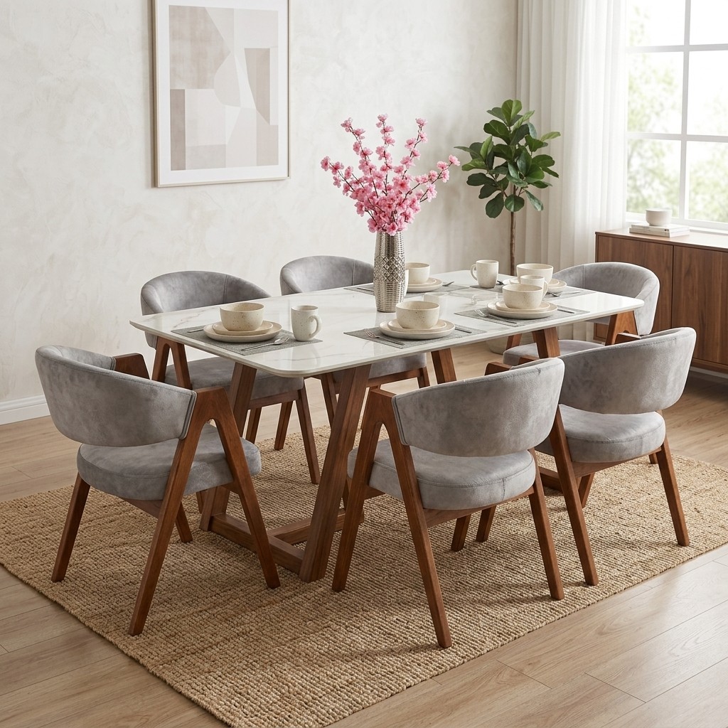 Juego De Comedor 6 Sillas Con Tablero Piedra Sinterizada