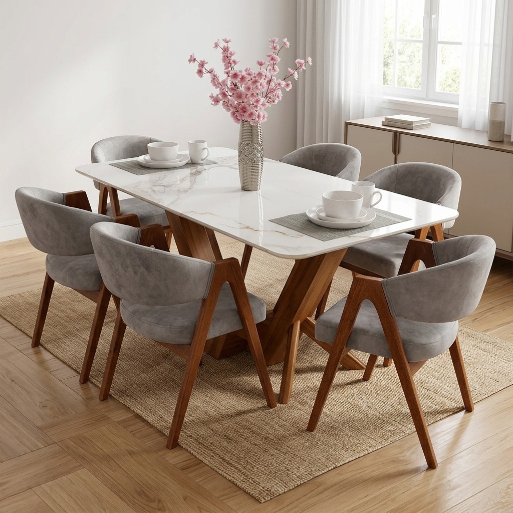 Juego De Comedor 6 Sillas Con Tablero Piedra Sinterizada