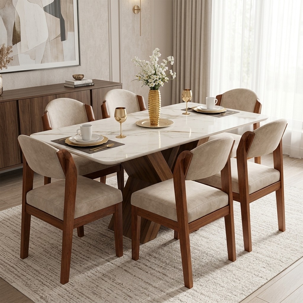 Juego De Comedor 8 Sillas Piedra Sinterizada Y Base W