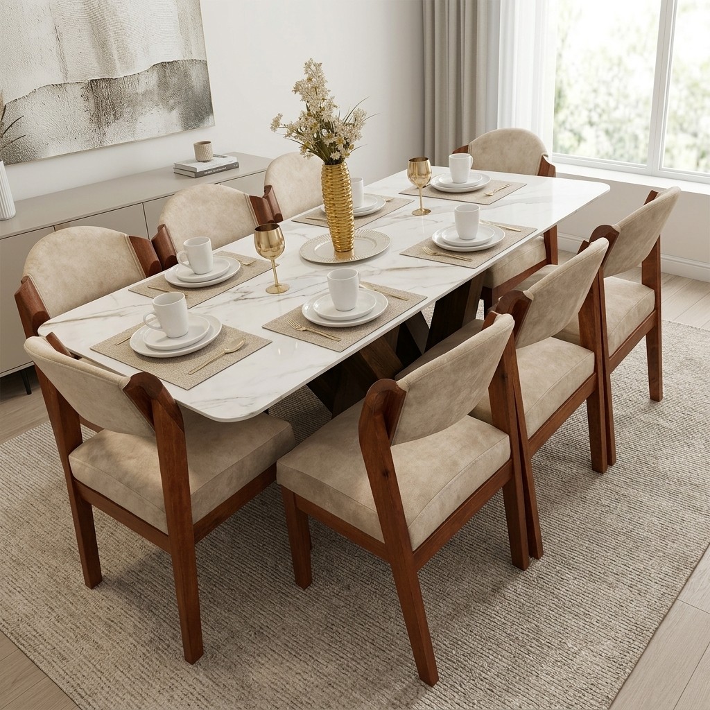 Juego De Comedor 8 Sillas Piedra Sinterizada Y Base W