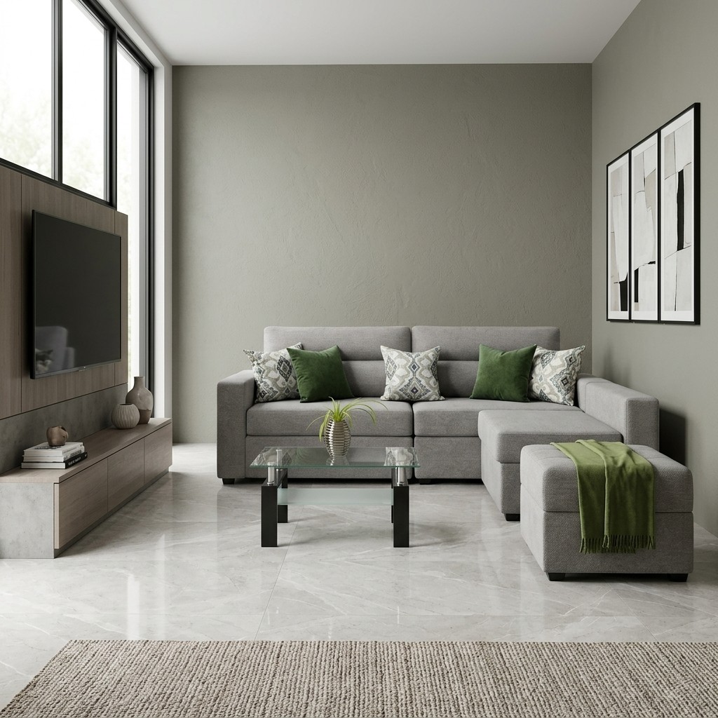 Juego de Sala Seccional Moderno Gris con Otomán