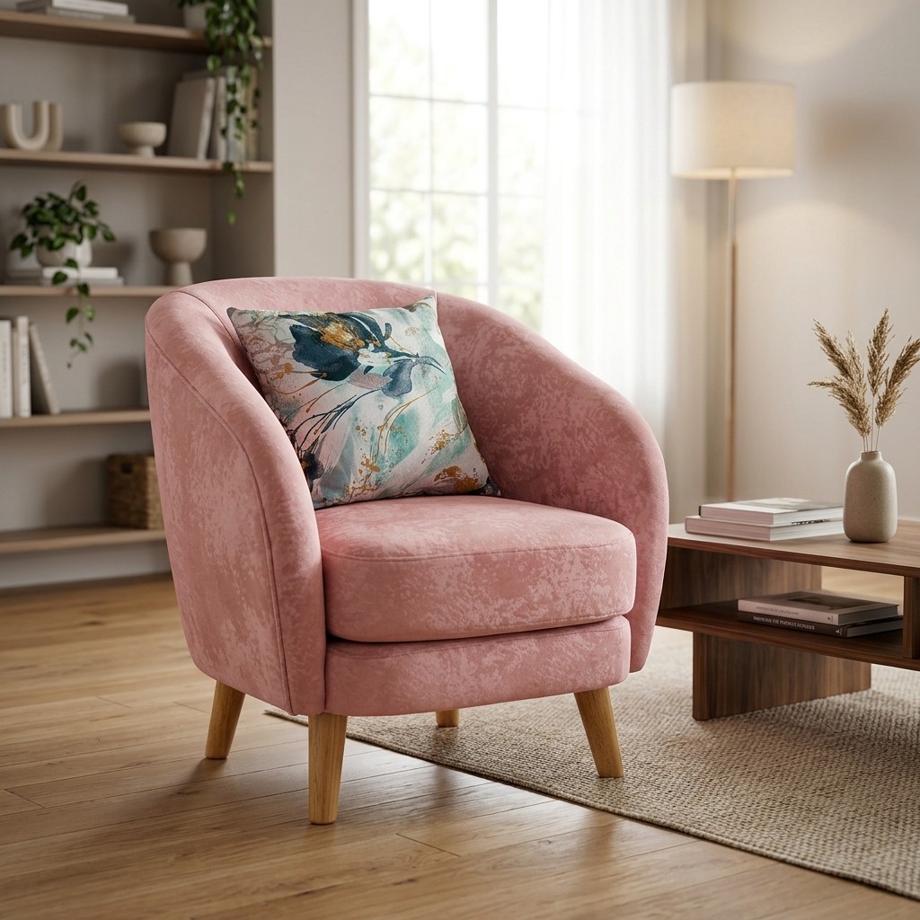 Butaca Nórdica Velvet Rosa con Patas de Madera