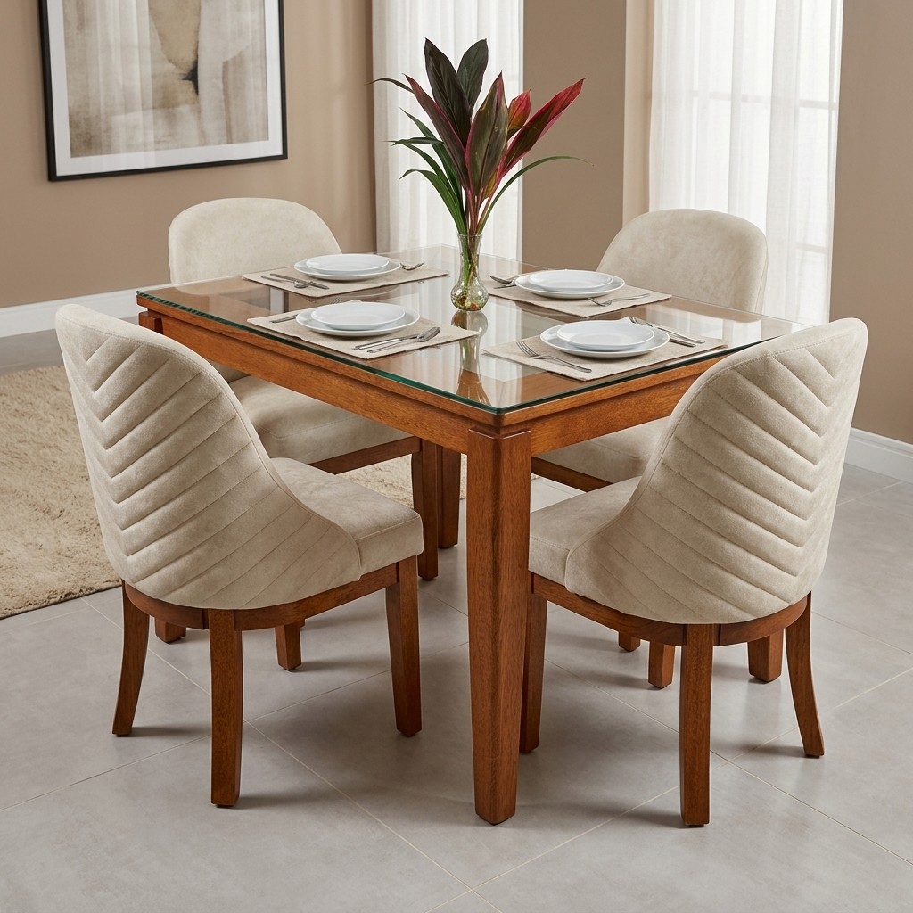 Juego de Comedor 4 Sillas Madera y Vidrio Elegance